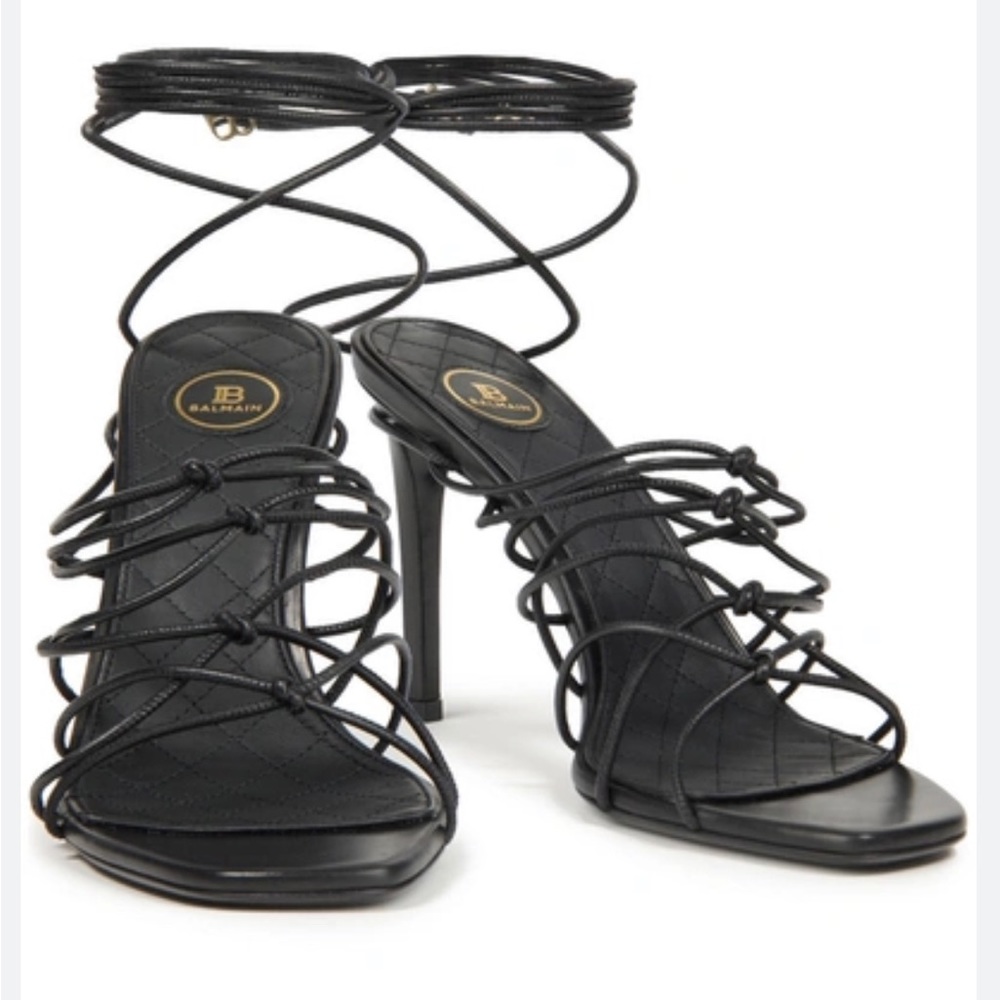 Balmain Black Mikki Lace-Up Sandal Heel - Picture 3 of 11